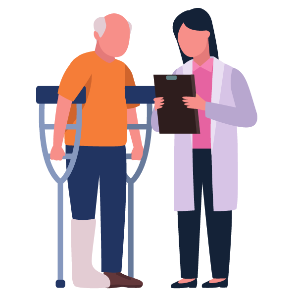 doctor and patient with crutches